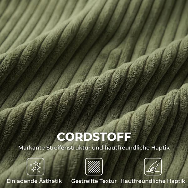 HOMAIRE 2-sitssoffa med Corduroy, 170 cm bredd, extra stor sittyta, grön Grön 170 x 80 x 82 cm