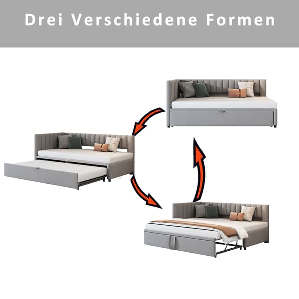 HOMAIRE Multifunktionell L-format bäddsoffa med utdragbar säng 90/180x200 cm, samtyg, grå Grå 208 x 97.5 x 75 cm
