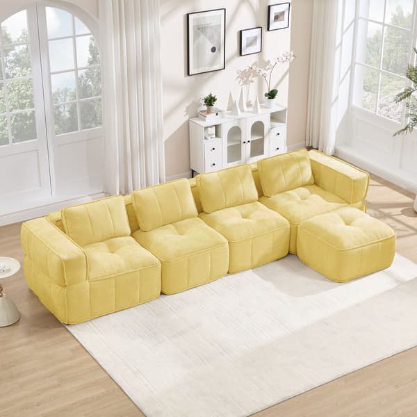 HOMAIRE 4-sits L-format modulsoffa med schäslong, gul, högdensitetsskum Gul 344 x 162 x 67 cm
