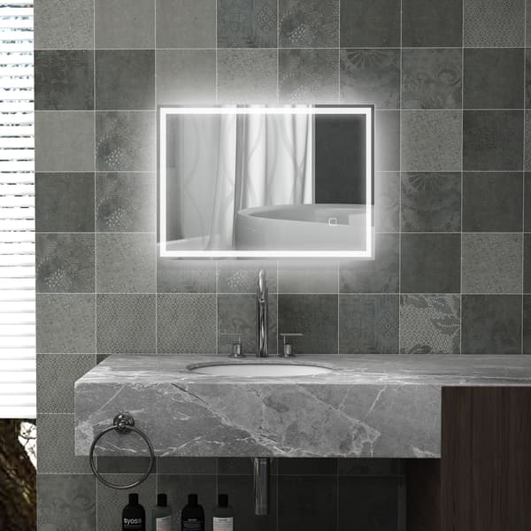 HOMAIRE Badrumsspegel LED med touch, vit, 50x70 cm, IP44, glas och plast Silver