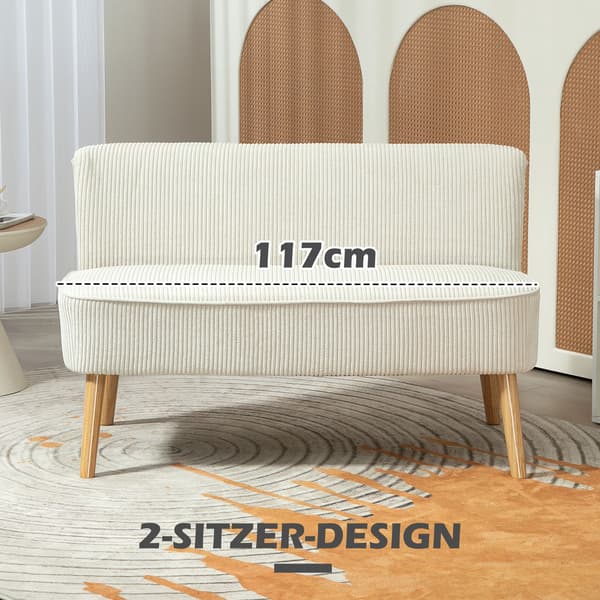 HOMAIRE 2-sits soffa med mjuk stoppning och lättskött gräddvit klädsel, 117x56,5x77 cm Gräddvit