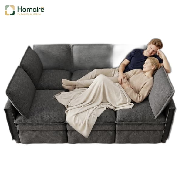 HOMAIRE XXL modulsoffa med bäddfunktion, flexibel U- eller L-form, grå chenille Grå 344 x 127 x 91 cm