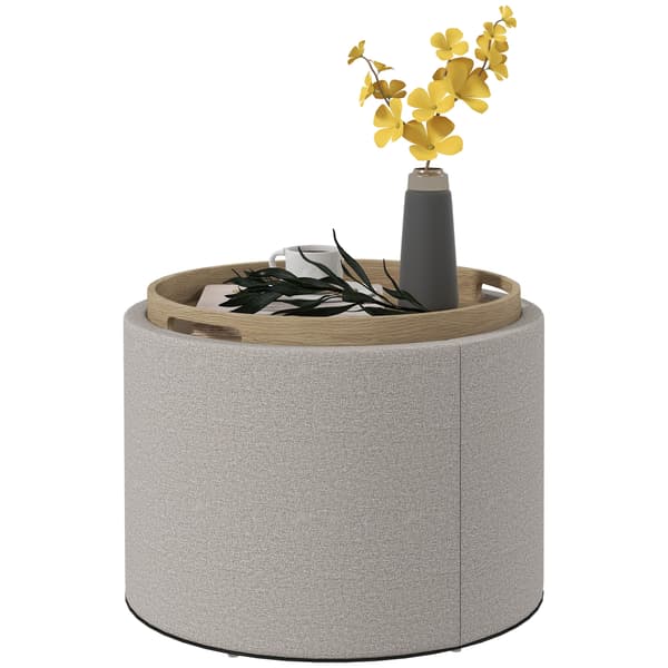HOMAIRE sittpall med förvaring, vändbart lock, ljusgrå polyester och MDF, 56x56x42 cm Ljusgrå 56 x 56 x 42 cm