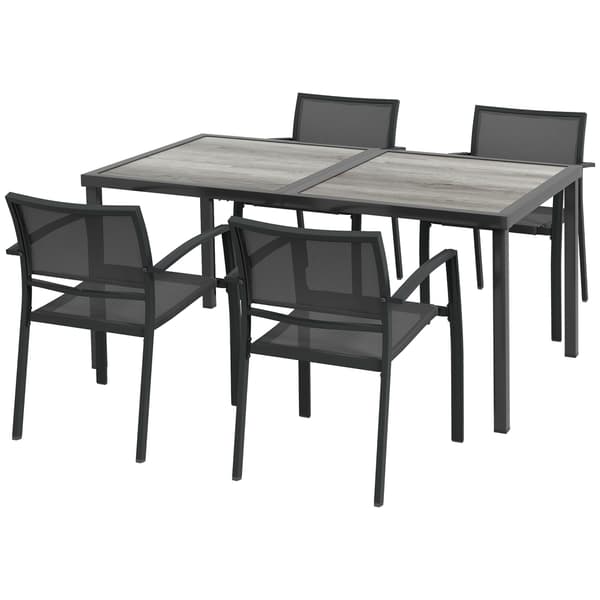 HOMAIRE Trädgårdsmöbelset med 1 bord och 4 stapelbara stolar, grå, 150x87x72 cm Grå