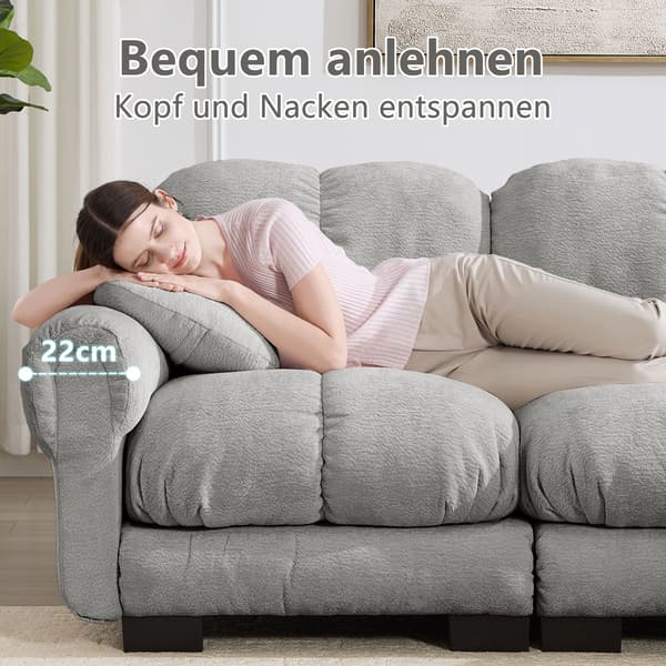HOMAIRE 3-sits L-format Cloud-soffa med ottoman och 2 dekorativa kuddar, ljusgrå Ljusgrå 260 x 149 x 90 cm
