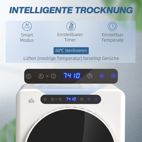HOMAIRE kompakt torktumlare 3 kg, 6 program, 40-60°C, touchkontroll, vit Vit