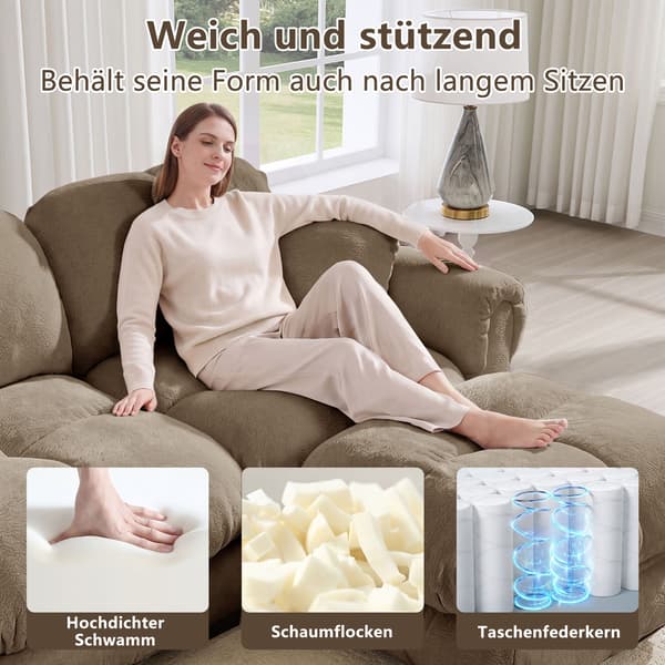 HOMAIRE 2-sits Chenille-soffa med L-form, modulär, elegant design, brun Brun 190 x 149 x 90 cm