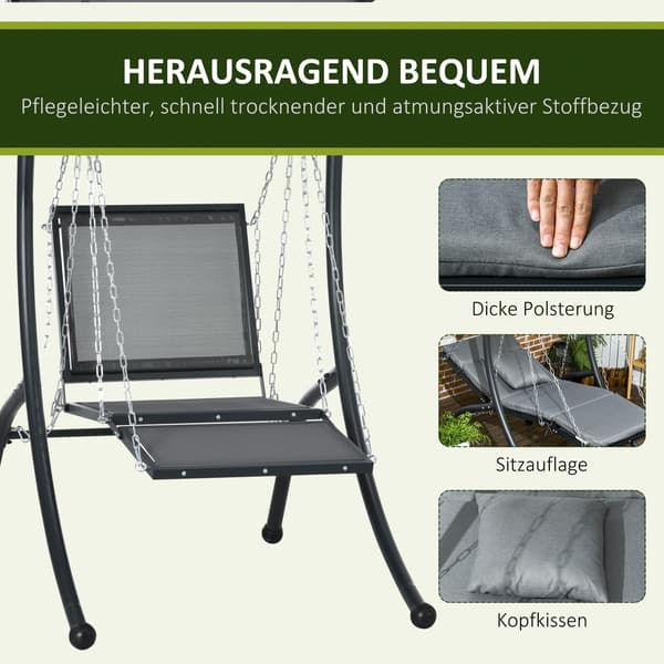 HOMAIRE Hänggunga med justerbart tak, sittdyna och nackkudde, stålram, mörkgrå, 108x145x169 cm Mörkgrå