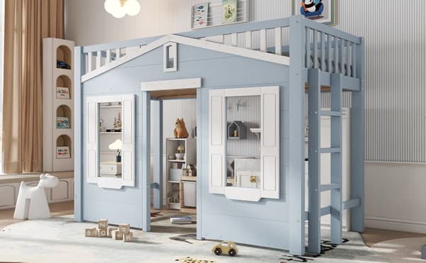 HOMAIRE Barnsäng Loft 90x200 cm Blå med flexibel trappmontering Vit+Blå 210 x 95 x 135 cm