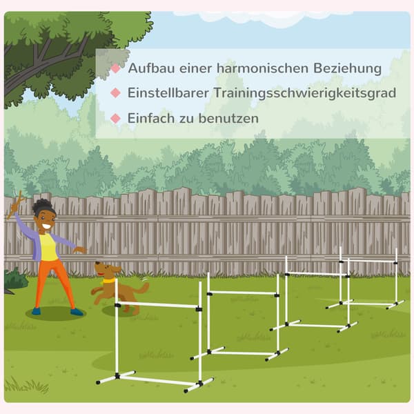 HOMAIRE Agility-set för hund, 4 delar, höjdjusterbart med bärväska Vit
