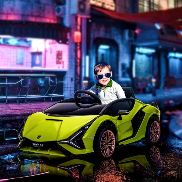 HOMAIRE Lamborghini barnelbil eldriven 3-5 km/h med fjärrkontroll, grön, för 3-5 år Grön