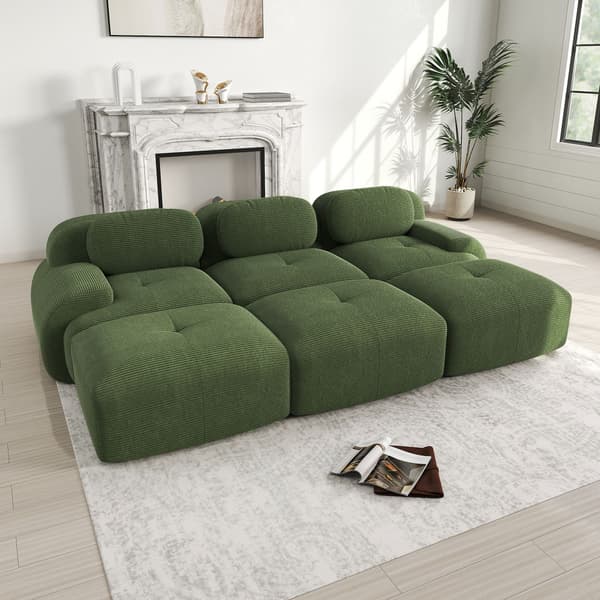 HOMAIRE modulsoffa 3-sits med 3 pallar i grön manchester Grön 298 x 178 x 75 cm