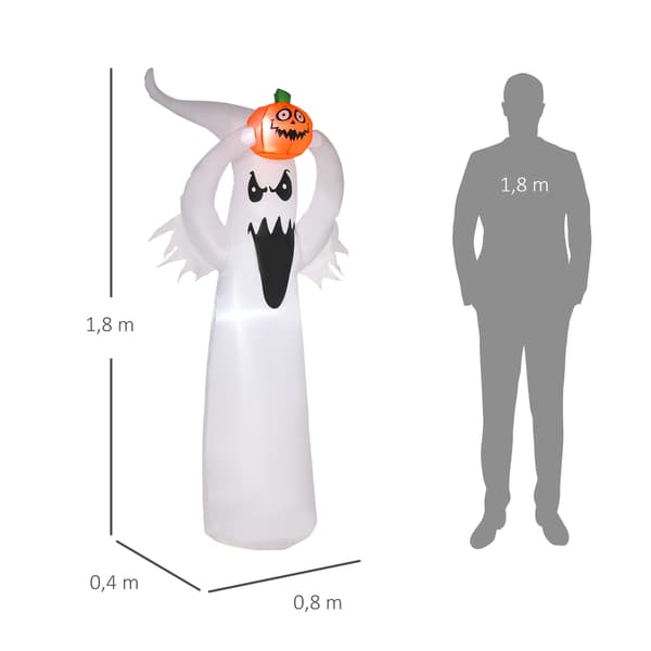 HOMAIRE Halloween uppblåsbart spöke 180 cm med LED-belysning vit och orange i polyester Vit+Orange