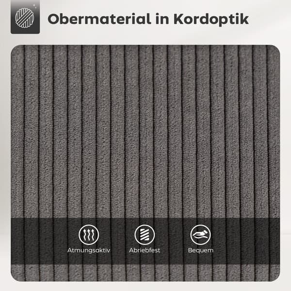 HOMAIRE 2-pack barstolar med ribbad cordklädsel och stålben, grå, roterbara och vadderade Grå