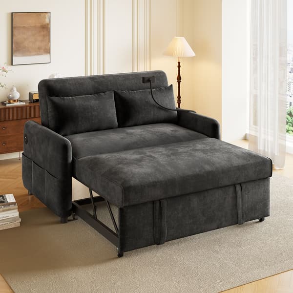 HOMAIRE Modern dubbel hopfällbar bäddsoffa med USB och justerbar ryggstöd, grå chenille Grå 129 x 76 x 81 cm
