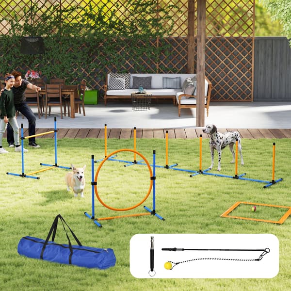 HOMAIRE Agility-set för hundträning 7 delar med hinder, ring och slalomstavar Blå+Orange