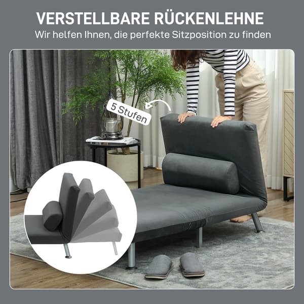 HOMAIRE Klappsängsfåtölj med bäddfunktion, mörkgrå i sammetimitation, justerbar ryggstöd 75x70x75 cm Mörkgrå