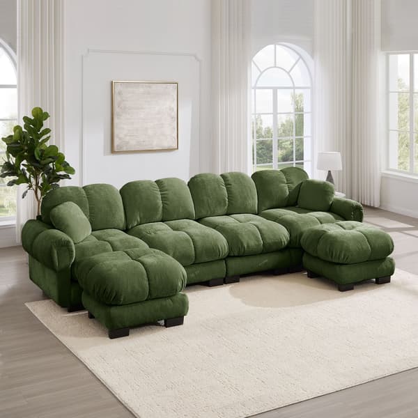 HOMAIRE 4-sits U-formad soffgrupp i chenille med 2 flyttbara ottomaner, grön Grön 330 x 149 x 90 cm