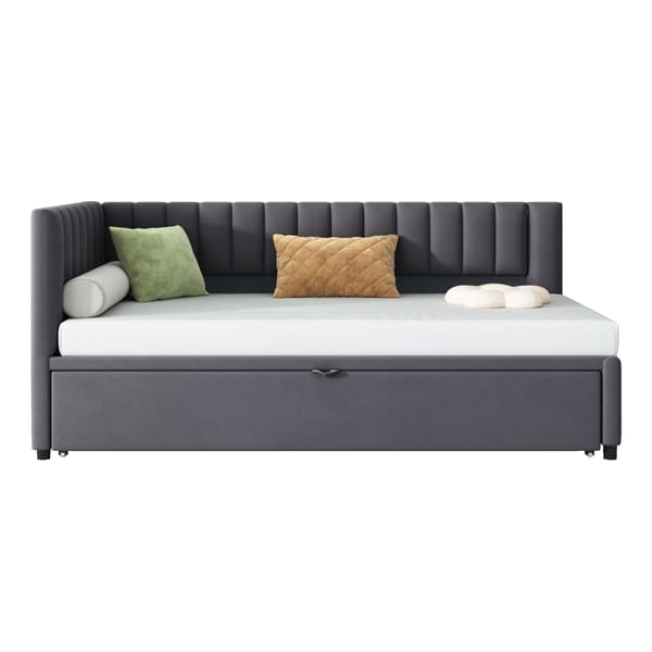 HOMAIRE L-formad multifunktionell bäddsoffa med utdragbar säng, sammet, grå Grå 208 x 97.5 x 75 cm