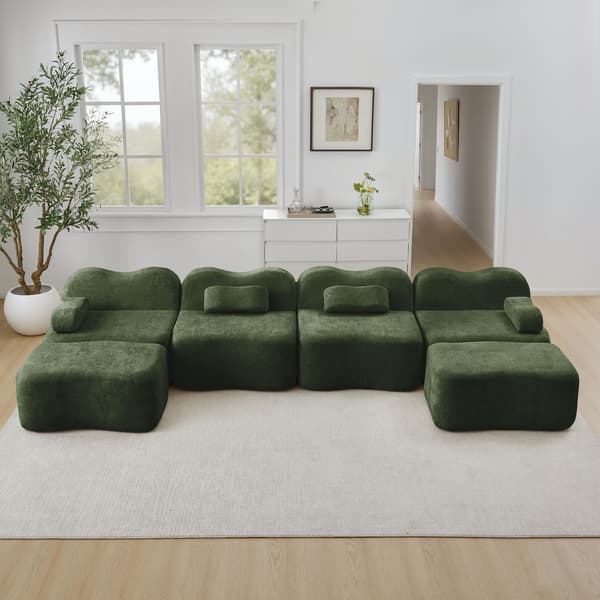 HOMAIRE 4-sits modulsoffa i U-form med 2 ottomaner, grön sammet Grön 384 x 167 x 70 cm