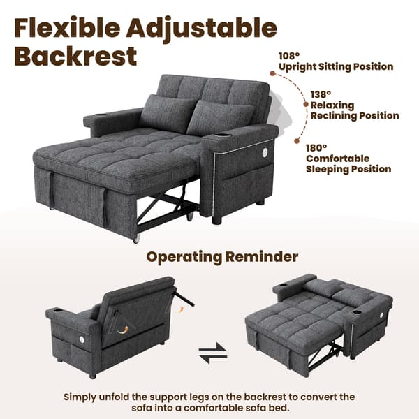 HOMAIRE 2-sits soffa med bäddfunktion, LED-belysning och USB/Type-C-laddning, grå chenille Grå 145 x 141.5 x 90 cm