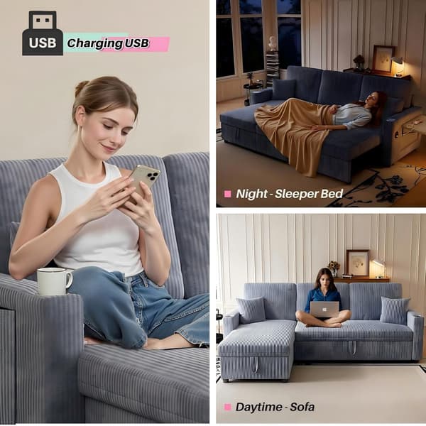 HOMAIRE L-formad soffa med bäddfunktion och förvaring, grå Manchester Grå