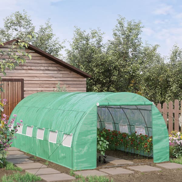 HOMAIRE Polytunnel växthus 6x3x2 m med uppvikbara sidor, UV-skydd, grön Grön