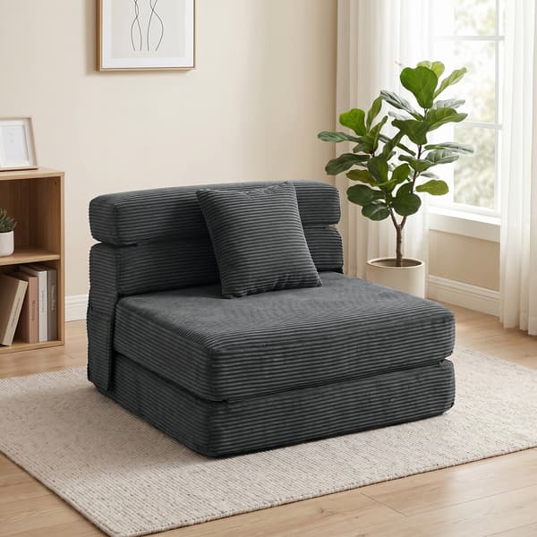 HOMAIRE 2-i-1 Boneless Cloud Bodenstol, klappbart sovsäng med Cord-tyg och ländkudde, Mörkgrå Mörkgrå 100 x 76 x 62 cm