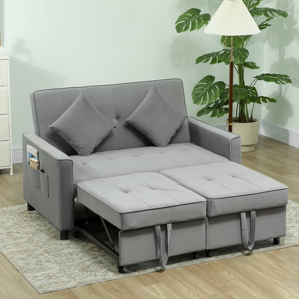 HOMAIRE 4-i-1 soffa med justerbar rygg, bäddsoffa med kuddar, grå polyester och eukalyptusträ Grå 140.5 x 90.5 x 89 cm
