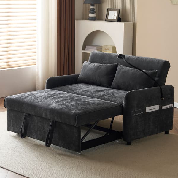 HOMAIRE Modern dubbel hopfällbar bäddsoffa med USB och justerbar ryggstöd, grå chenille Grå 129 x 76 x 81 cm