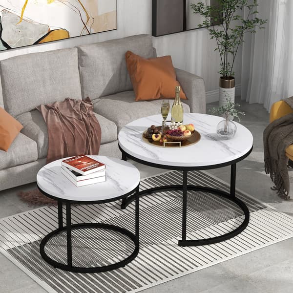 HOMAIRE Runt soffbord 2-pack med marmormönster Marble