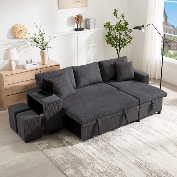 HOMAIRE L-format hörnsoffa med bäddfunktion, USB-laddning och förvaring, 3-sits Grå 231 x 131.5 x 84 cm