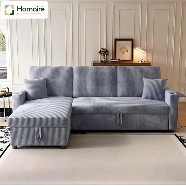 HOMAIRE L-formad soffa med bäddfunktion och förvaring, grå Manchester Grå 72 x 59 x 43 cm