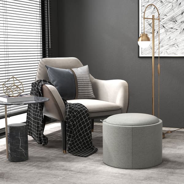 HOMAIRE sittpuff med förvaring, vändbart lock, grå polyester och MDF, 56x56x42 cm Grå