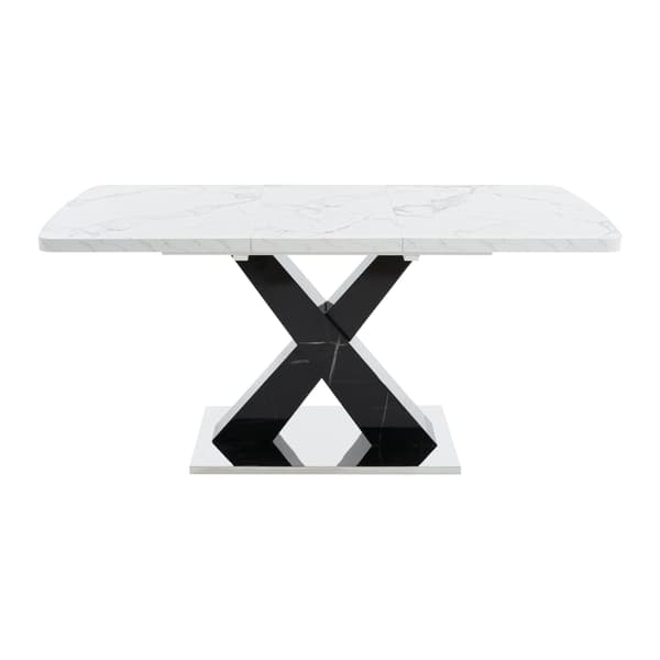 HOMAIRE Modern rektangulär matbord, utdragbart, vit marmor, svart MDF X-ben, metallbas Vit+Svart 160 x 80 x 76.5 cm