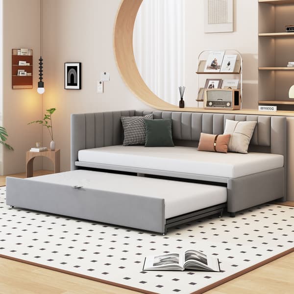 HOMAIRE Multifunktionell L-format bäddsoffa med utdragbar säng 90/180x200 cm, samtyg, grå Grå 208 x 97.5 x 75 cm