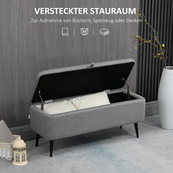 HOMAIRE sittbänk med förvaring 102x40x44 cm, grå polyester och stålben Grå