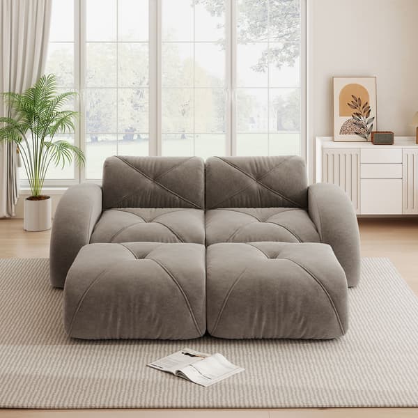 HOMAIRE modulsoffa 2-sits med 2 puffar, taupe, chenille Taupe 204 x 171 x 76 cm