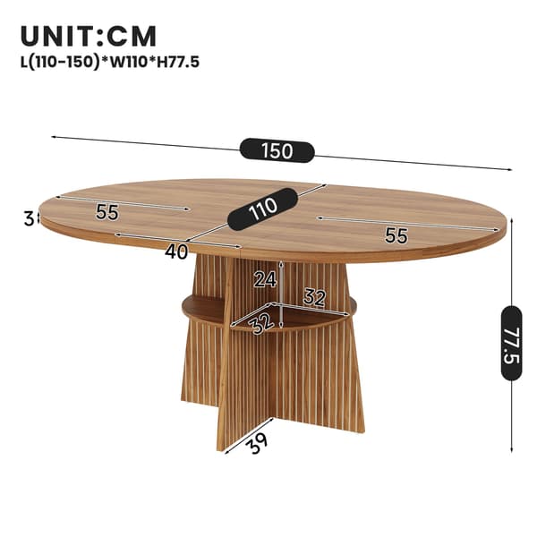 HOMAIRE Runt utdragbart matbord 110-150x110x77,5 cm i valnötslook Valnöt