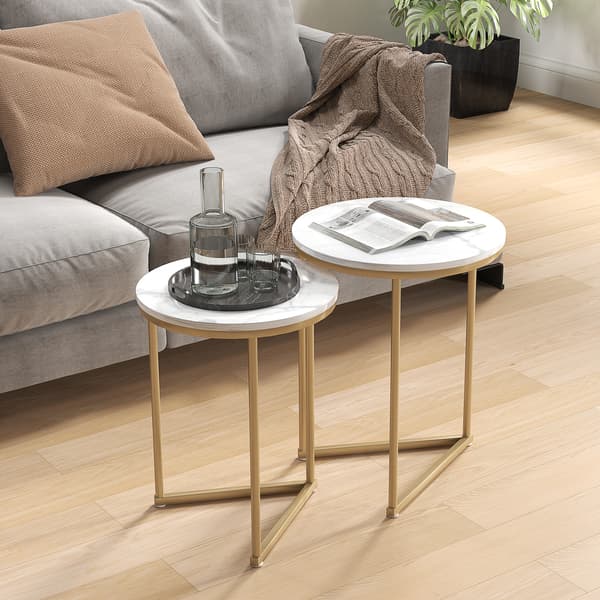 HOMAIRE 2-delars sidobordset med moderna guldfärgade stålelement för vardagsrum och sovrum Guld 45 x 45 x 55 cm