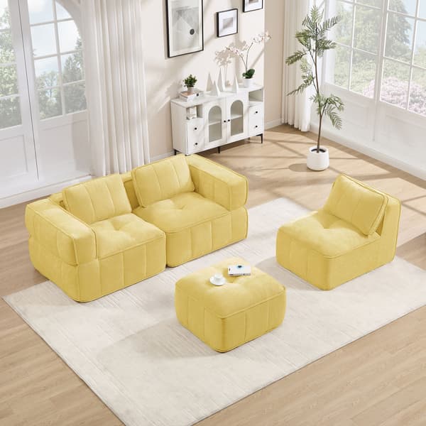 HOMAIRE 3-sits L-format modulsoffa med pall, gul, högdensitetsskum Gul 271 x 162 x 67 cm