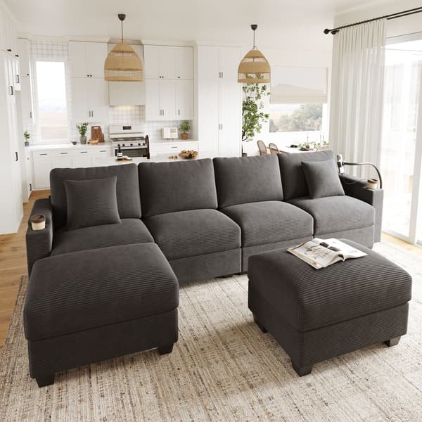 HOMAIRE U-formad modulsoffa med bäddfunktion, grå manchestersammet Grå 275.5 x 139 x 87 cm