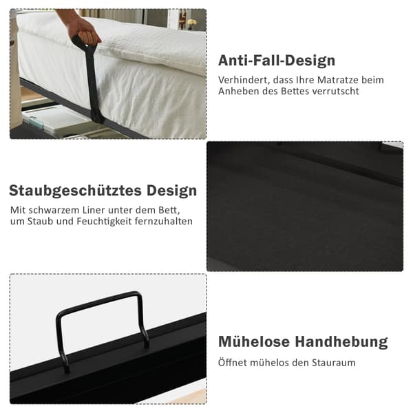 HOMAIRE stoppad sängram med LED-belysning och USB Type-C laddning, grå bomull-linne Grå 220 x 91 x 109 cm