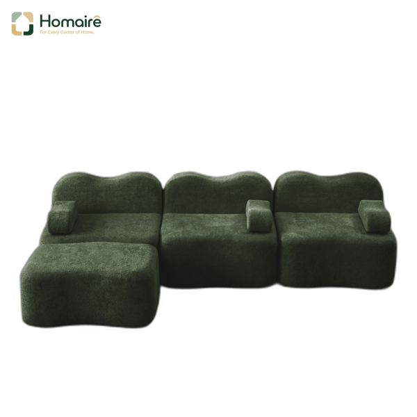 HOMAIRE 3-sits modulsoffa i L-form med ottoman, grön sammet Grön 288 x 167 x 70 cm