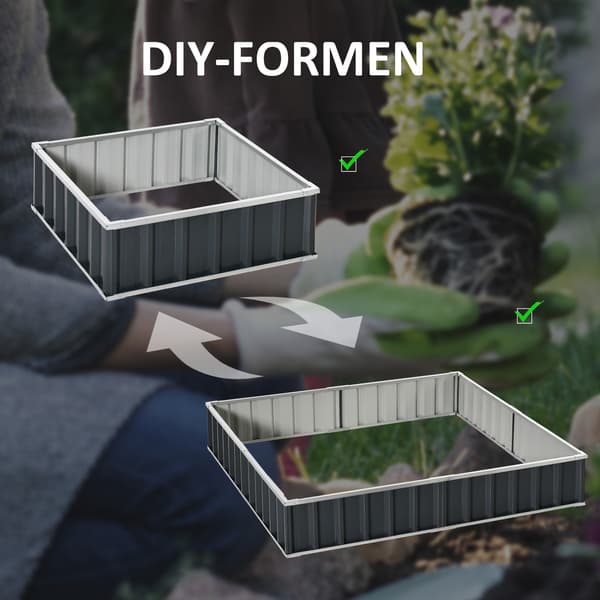 HOMAIRE Höjdbädd i stål 258x90x30 cm med T-formade växtskyltar och handskar mörkgrå Mörkgrå