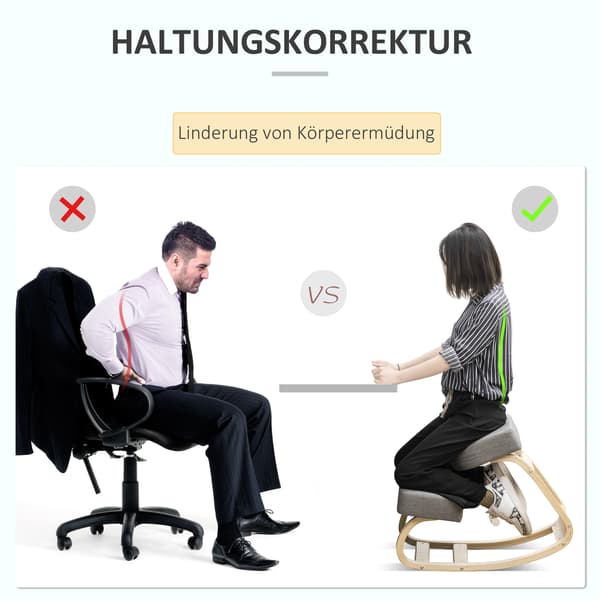 HOMAIRE ergonomisk knästol i björk med grå stoppning, max 120 kg Grå