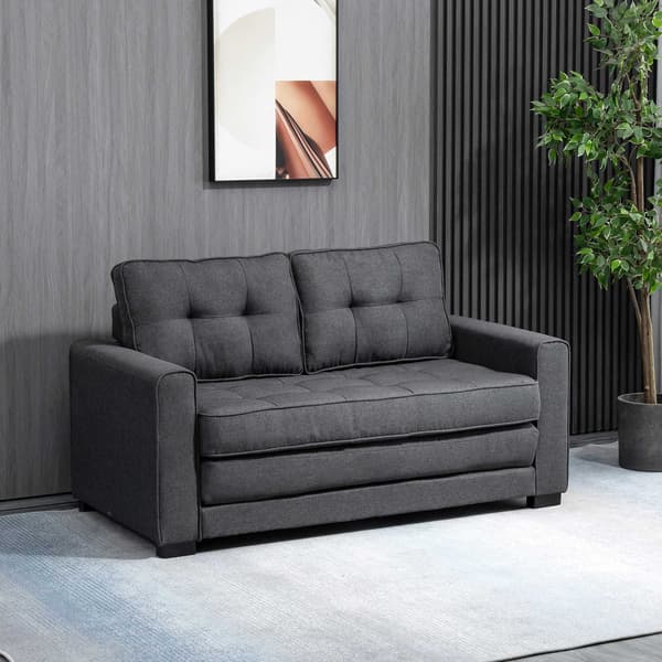 HOMAIRE Klappsoffa 2-sits Grå i Linnekänsla med Sängfunktion 147,5x75x85 cm Grå