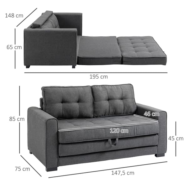 HOMAIRE Klappsoffa 2-sits Grå i Linnekänsla med Sängfunktion 147,5x75x85 cm Grå
