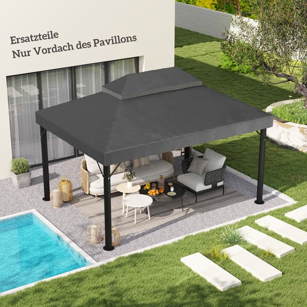 HOMAIRE Reservtak till paviljong 3x4 m, mörkgrå polyester med vattenavrinning och UPF30+ Mörkgrå