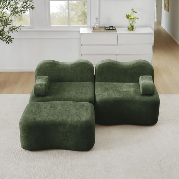 HOMAIRE 2-sits modulsoffa i L-form med ottoman, grön sammet Grön 192 x 167 x 70 cm
